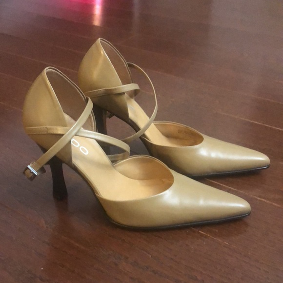 Aldo Shoes - Aldo Tan Leather Pumps with Criss Cross Ankle Straps